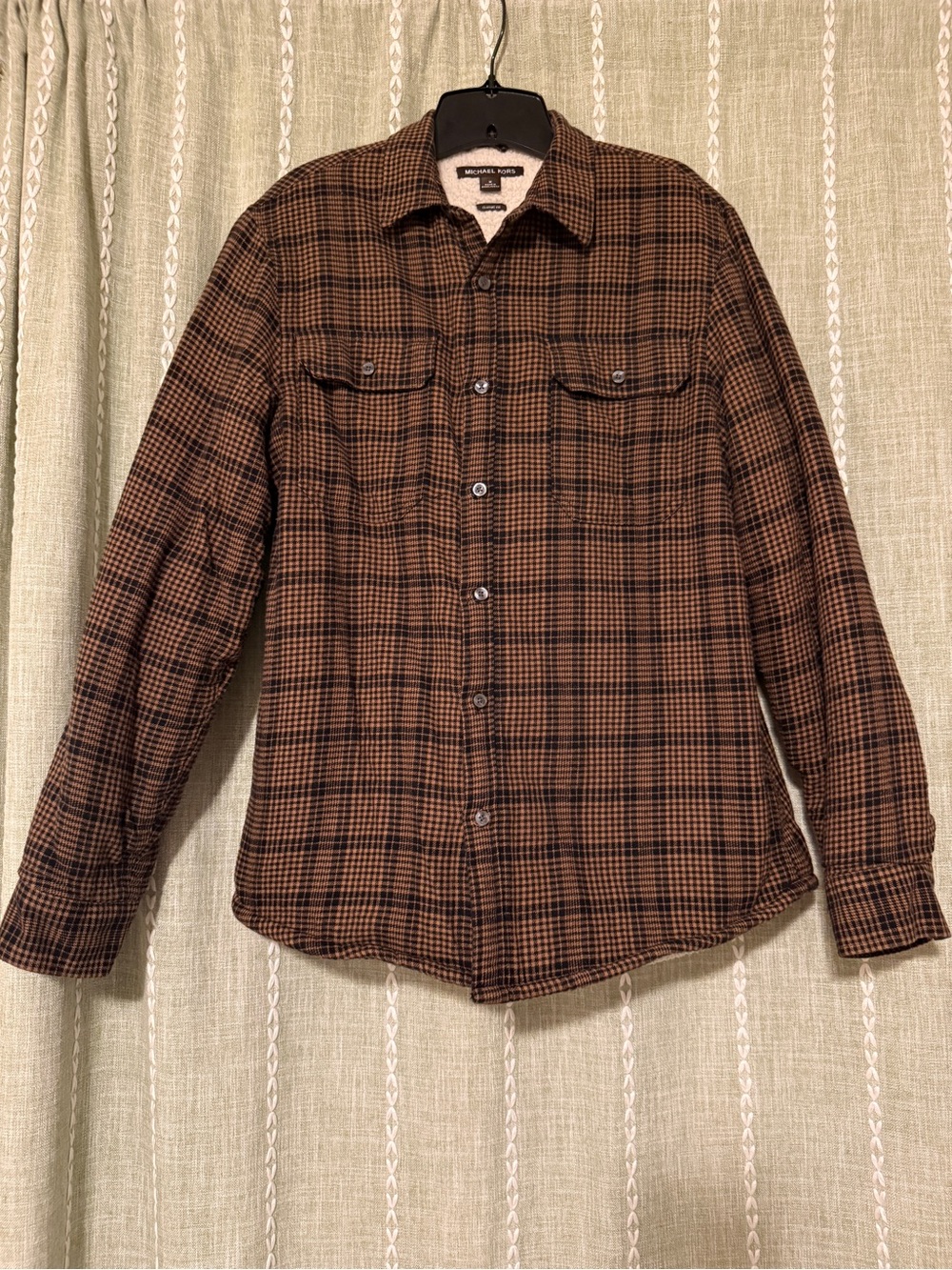 Michael Kors Brown Plaid Button-Up Shirt Jacket